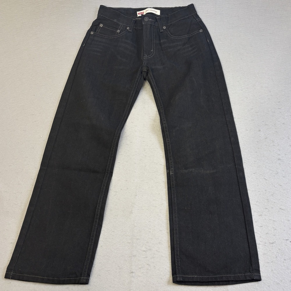 Levis 505 Boys Regular Straight Leg Jeans Black Adjustable Waistband 12R 26x26